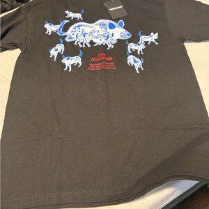 The Hundreds Black Tee with Blue and White Graphic